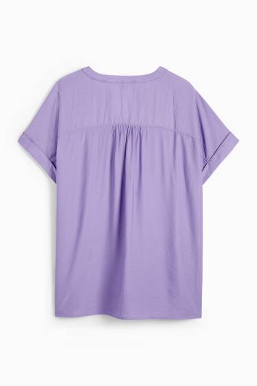 Dames - Blouse met V-hals - met structuur - paars