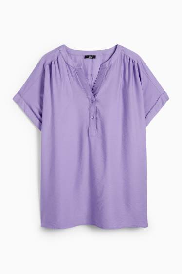 Dames - Blouse met V-hals - met structuur - paars