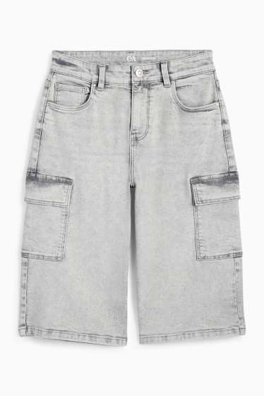 Kinder Mädchen - Jeans-Cargo-Bermudas - helljeansgrau