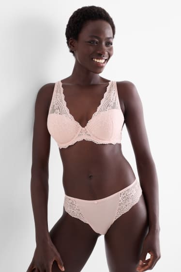 Dames - BH met beugels - PLUNGE - voorgevormd - roze