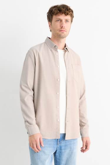 Herren - Hemd - Regular Fit - Button-down - hellbeige