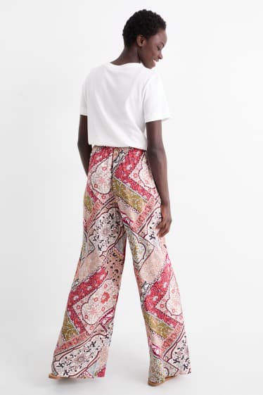 Damen - Stoffhose - Mid Waist - Wide Leg - geblümt - bunt