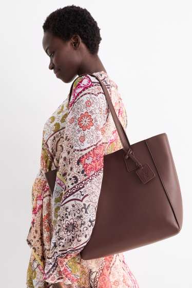 Damen - Großer Shopper - Lederimitat - bordeaux
