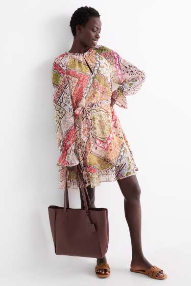 Damen - Großer Shopper - Lederimitat - bordeaux