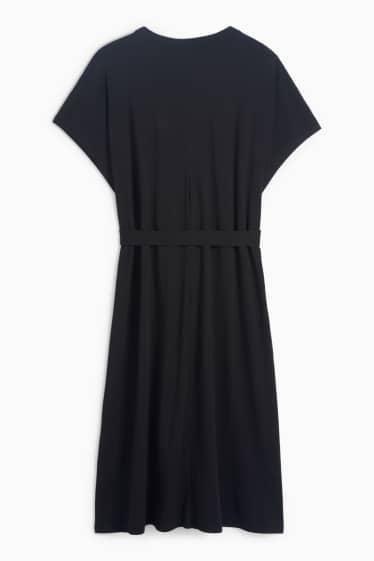 Damen - T-Shirt-Kleid mit Gürtel - schwarz
