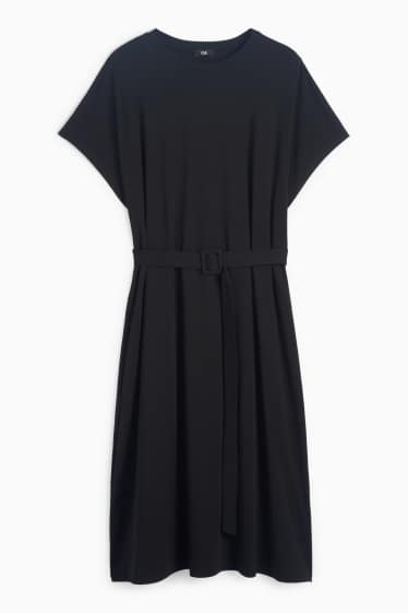 Damen - T-Shirt-Kleid mit Gürtel - schwarz