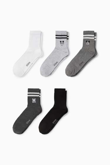 Damen - Multipack 5er - Tennissocken mit Motiv - Micky Maus - grau