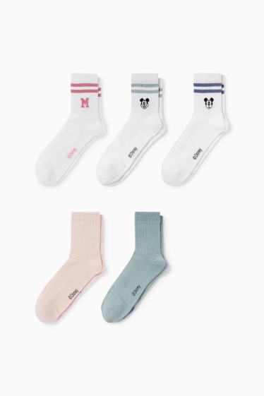 Damen - Multipack 5er - Tennissocken mit Motiv - Micky Maus - weiss