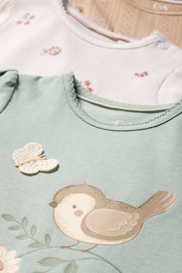 Baby Mädchen - Multipack 3er - Blümchen und Vögelchen - Baby-Langarmshirt - cremeweiss