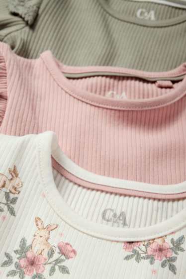 Baby: meisjes - Set van 3 - bloemetjes en konijntjes - rompertje - geribd - roze