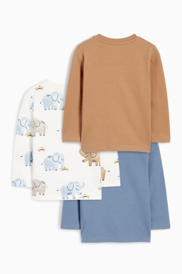 Baby Jungen - Multipack 3er - Elefant - Baby-Langarmshirt - blau