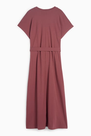 Damen - T-Shirt-Kleid mit Gürtel - bordeaux