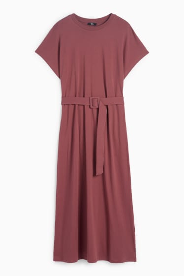 Damen - T-Shirt-Kleid mit Gürtel - bordeaux