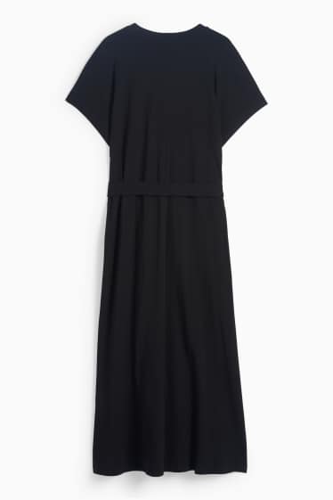 Damen - T-Shirt-Kleid mit Gürtel - schwarz
