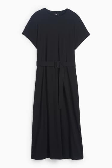 Damen - T-Shirt-Kleid mit Gürtel - schwarz