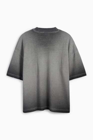 Men - T-shirt - oversized - patterned - dark gray