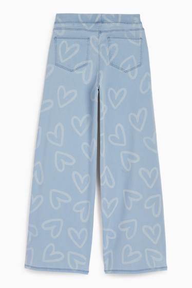 Kinderen: meisjes - Wide leg jeans - met patroon - lichtblauw