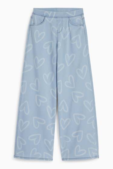Kinderen: meisjes - Wide leg jeans - met patroon - lichtblauw