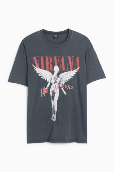 Heren - T-shirt - oversized - Nirvana - grijs-mix
