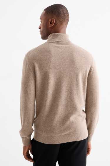 Herren - Kaschmir-Rollkragenpullover - hellbraun