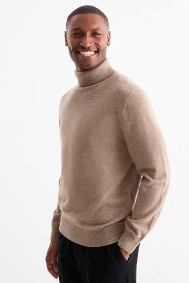 Herren - Kaschmir-Rollkragenpullover - hellbraun