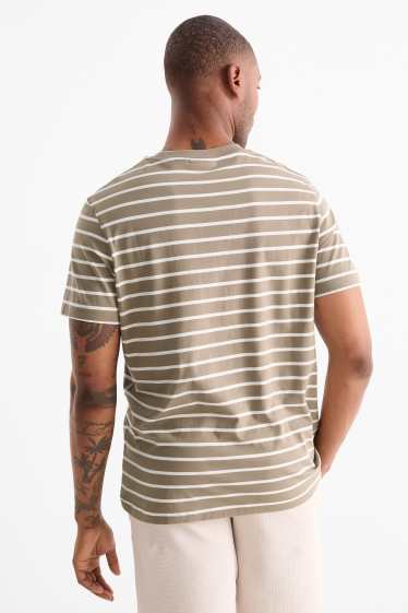 Men - T-shirt - regular fit - striped - taupe