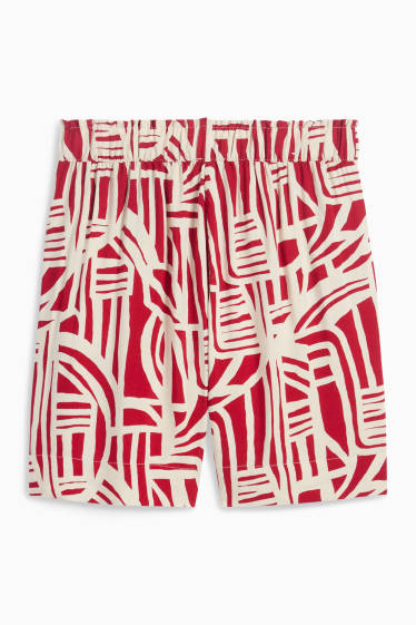 Women - Shorts - high waist - patterned - red / cremewhite