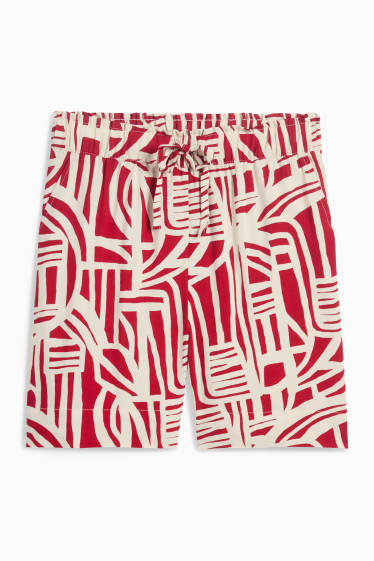 Women - Shorts - high waist - patterned - red / cremewhite