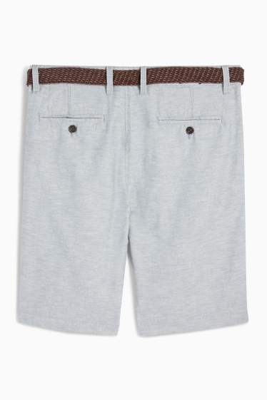Heren - Korte broek met riem en linnengehalte - grijs-mix