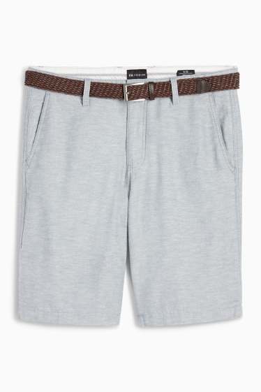 Heren - Korte broek met riem en linnengehalte - grijs-mix