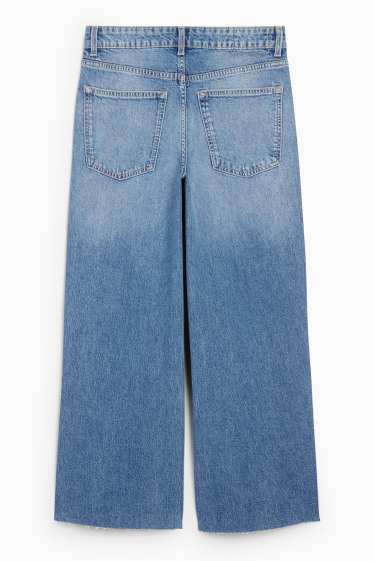 Dames - Korte wide leg jeans - mid waist - jeansblauw