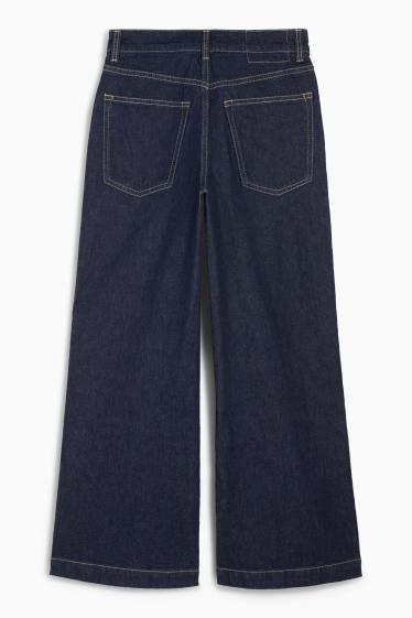 Dames - Korte wide leg jeans - mid waist - jeansdonkerblauw