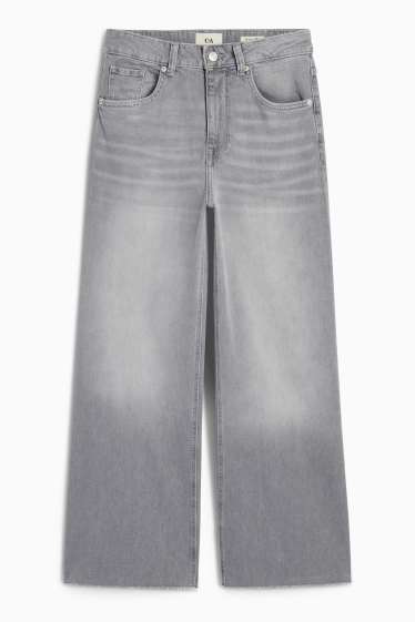Damen - Crop Wide Leg Jeans - Mid Waist - jeansgrau