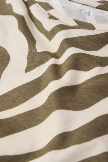 Dames - Basic T-shirt - regular fit - met patroon - beige / bruin