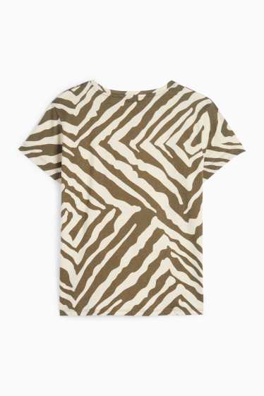 Dames - Basic T-shirt - regular fit - met patroon - beige / bruin