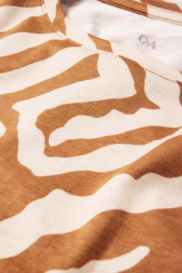 Women - Basic T-shirt - regular fit - patterned - orange / beige