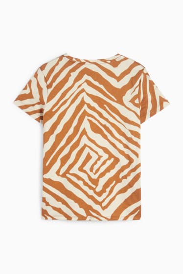 Women - Basic T-shirt - regular fit - patterned - orange / beige