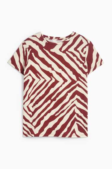 Damen - Basic-T-Shirt - Regular Fit - gemustert - rot / beige