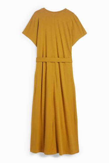 Damen - T-Shirt-Kleid mit Gürtel - senfgelb
