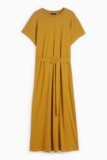 Damen - T-Shirt-Kleid mit Gürtel - senfgelb