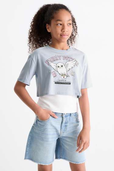 Kinder Mädchen - Harry Potter - Set - Kurzarmshirt und Top - 2 teilig - hellblau