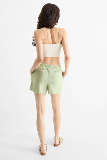Damen - Shorts mit Leinen-Anteil - Mid Waist - hellgrün