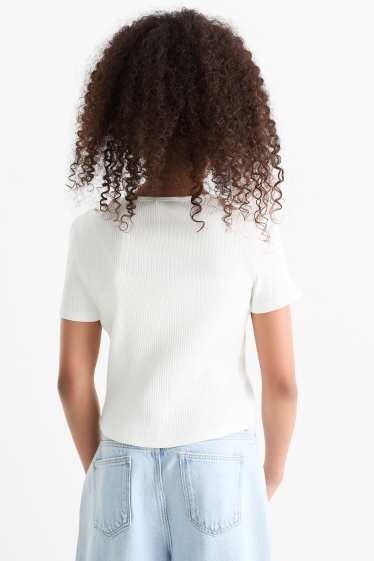 Kinderen: meisjes - Set van 2 - T-shirt - geribd - wit