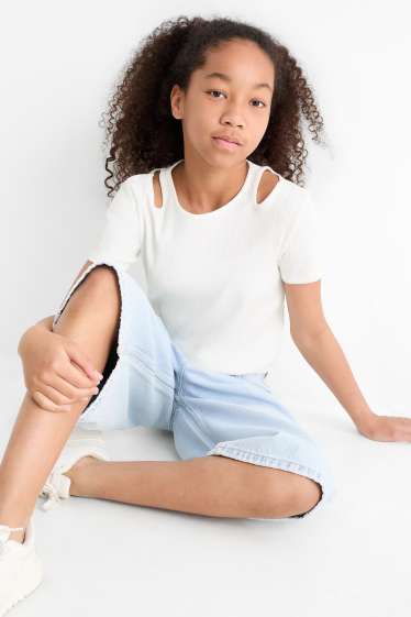 Kinderen: meisjes - Set van 2 - T-shirt - geribd - wit