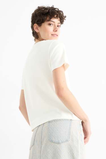 Dames - Set van 2 - basic T-shirt met V-hals - wit / blauw