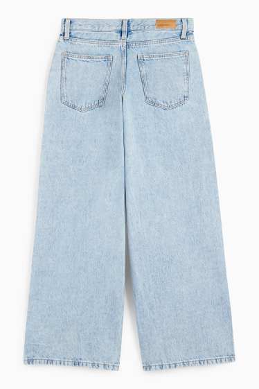 Enfants filles - Graffiti - wide leg jean - jean bleu clair