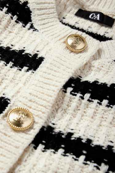 Women - Knitted waistcoat - striped - textured - black / white