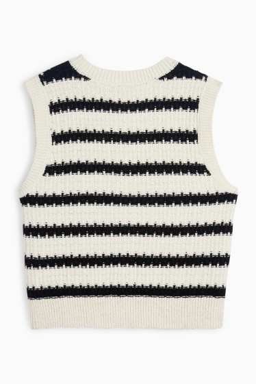 Women - Knitted waistcoat - striped - textured - black / white