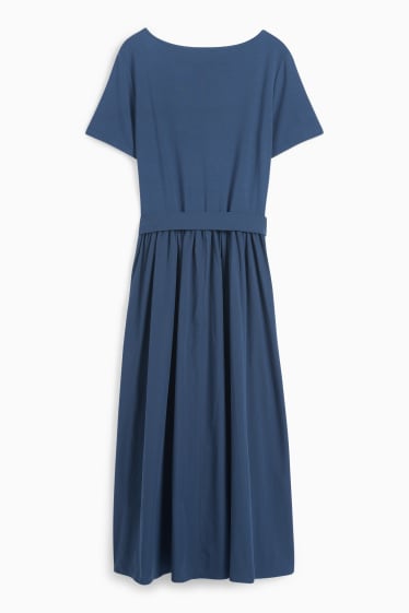 Dames - Fit & flare-jurk met ceintuur - donkerblauw