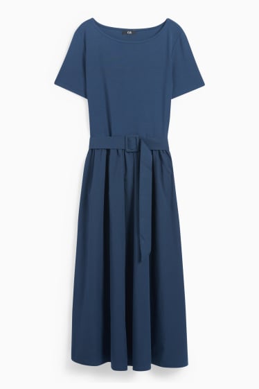 Dames - Fit & flare-jurk met ceintuur - donkerblauw